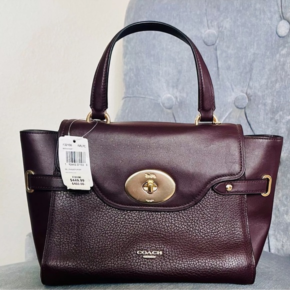 NWT Coach Blake Flap Carryall Satchel Crossbody Turn Lock Zip Burgundy Gift - Picture 6 of 14